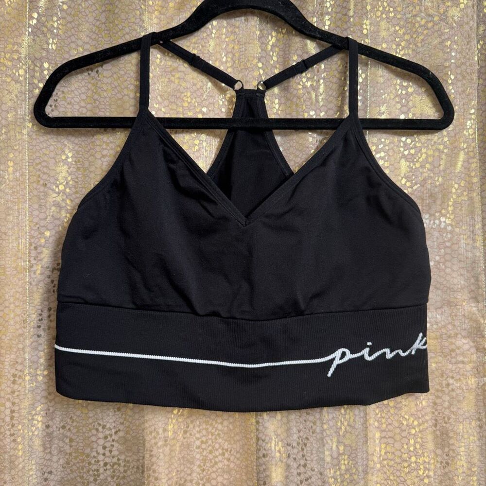 PINK Victorias Secret Black Racerback Ribbed Sports Bra XL